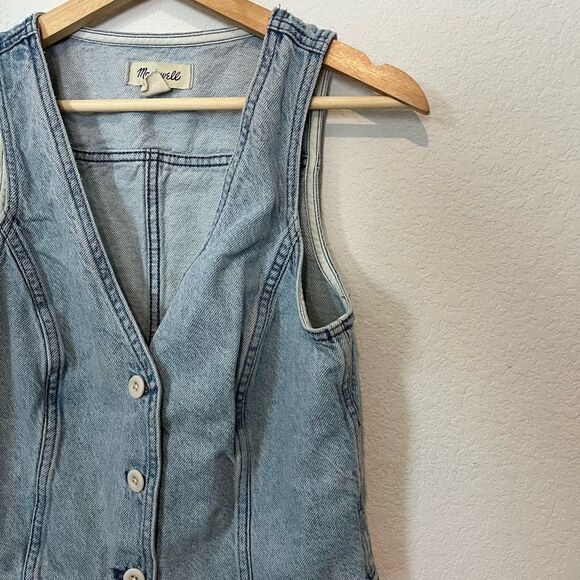 Madewell Eldamere Wash Blue Cotton-Hemp Denim Katrina Crop Vest Top Women's 6 - Picture 3 of 7